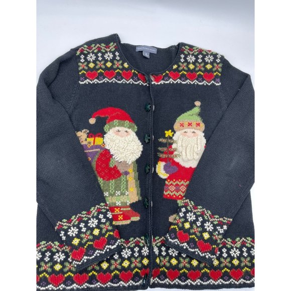 Northern Isles Cardigan Sweater Women's Medium Ramie Christmas Santa Embroidered - Picture 1 of 5